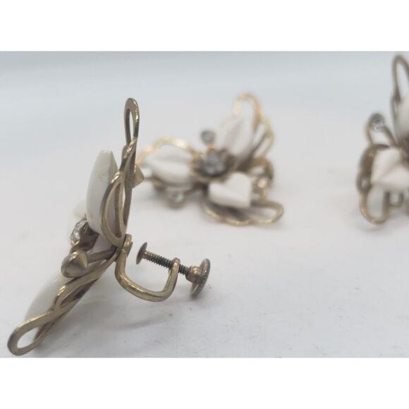 Vintage Floral Thermoset Rhinestone Brooch & Clip On Earrings Set 1950s - Picture 14 of 14